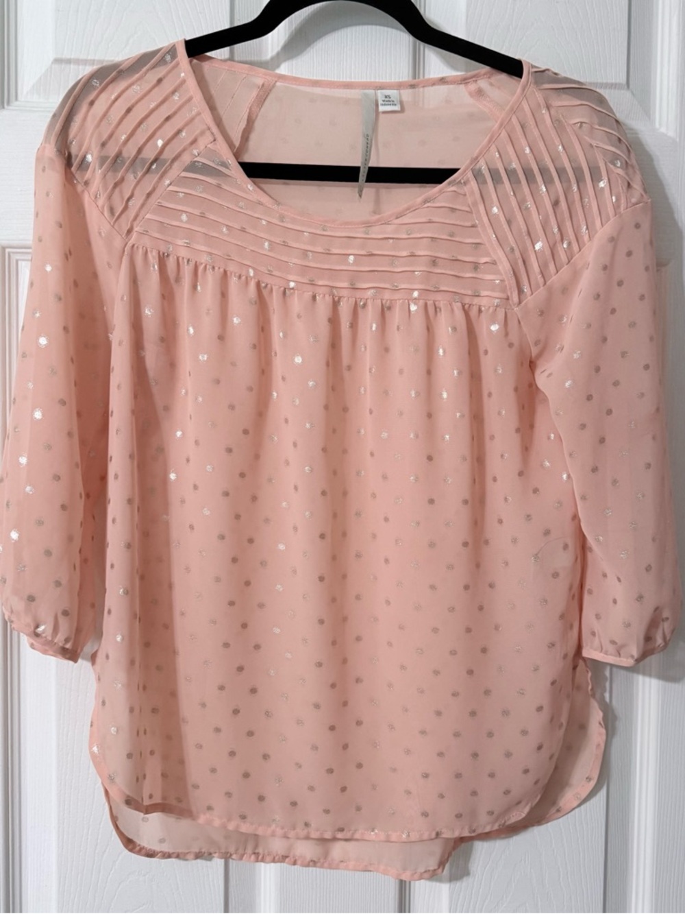 Lauren Conrad LC Pink Gold Metallic Dot Sheer Blouse XS